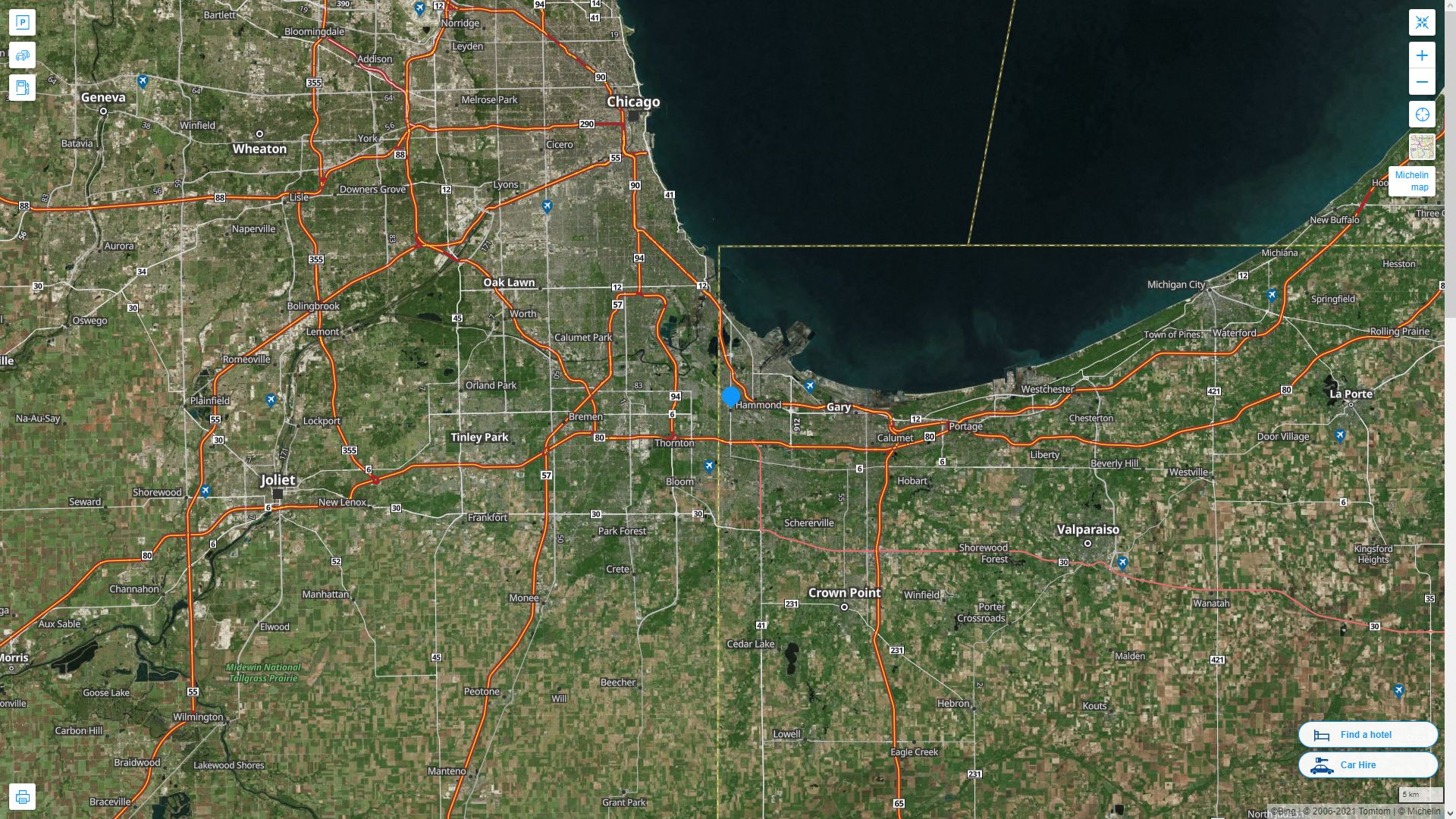 Hammond Indiana Highway and Road Map with Satellite View
